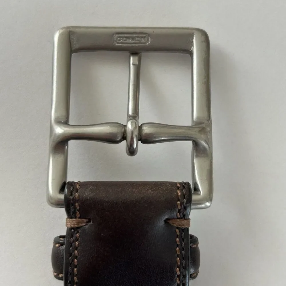 Coach Mens Leather Belt Brown Genuine Calfskin 3752 Silver Tone Brass Buckle 36
